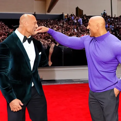 Image similar to dwayne johnson slaps will smith after saying a joke about jada smith bald head