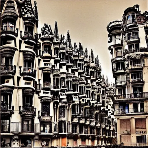 Prompt: “a city block full of buildings by antoni gaudi in Barcelona, made entirely out of bones, painting by Salvador Dali”