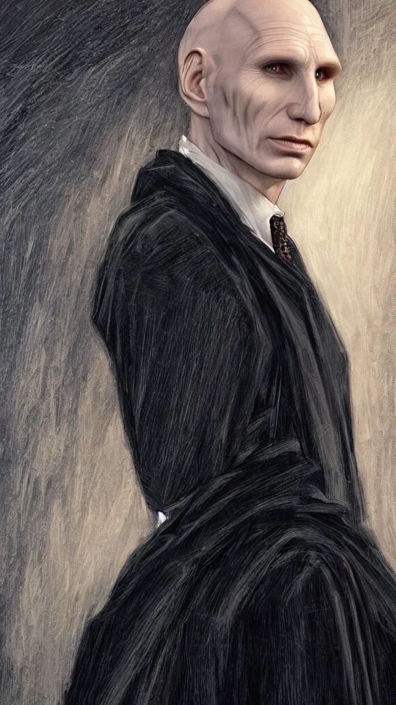 Prompt: a close - up portrait of lord voldemort, attending the yule ball. beautiful painting by jim kay. color harmony, 8 k detail, gallery quality, hd wallpaper, premium prints available, hyper - detailed, intricate design.