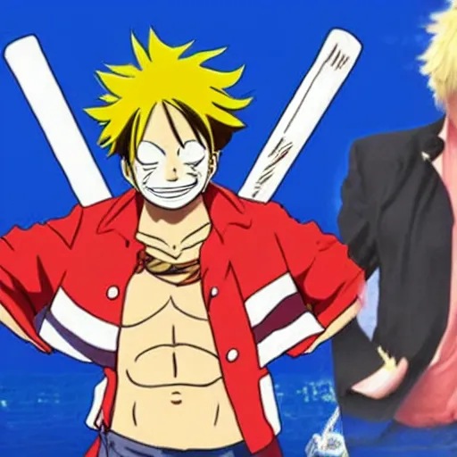 Prompt: Boris Johnson as Luffy the Pirate, in the style of anime