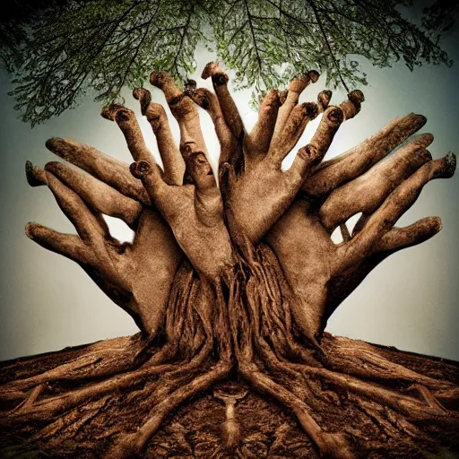 Image similar to a tree made of hands