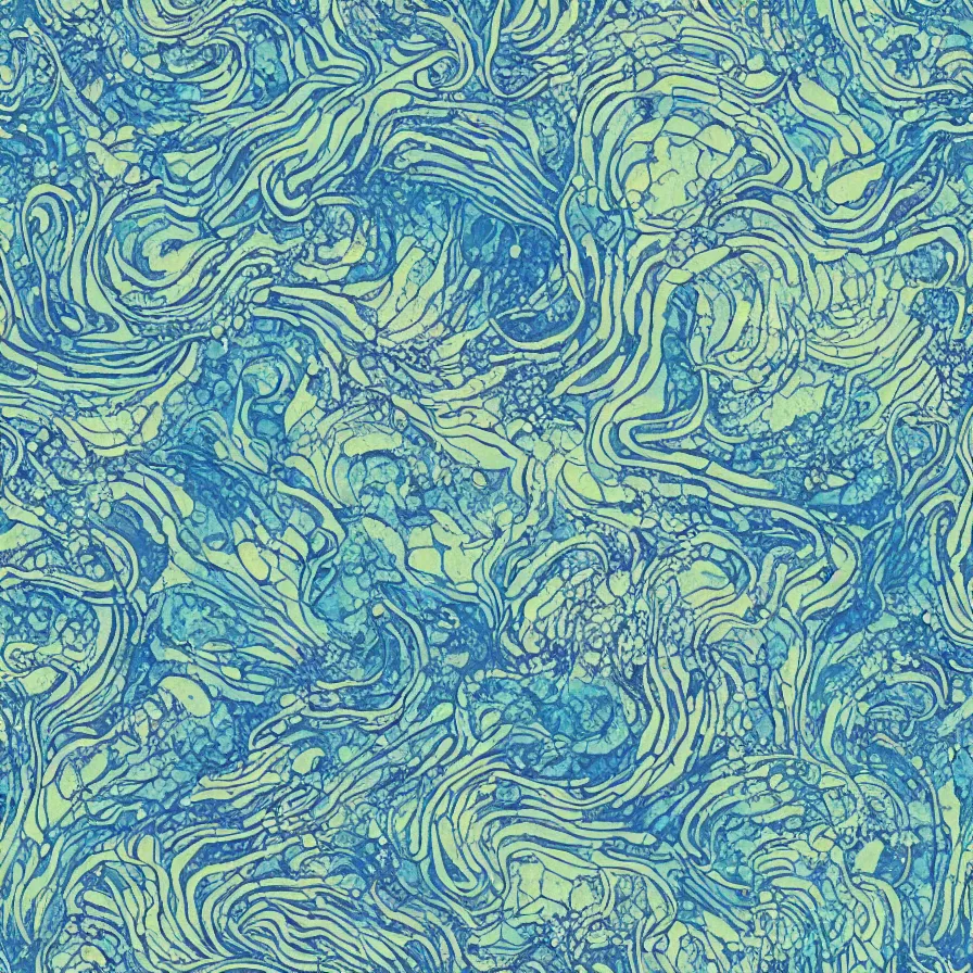 Prompt: beautiful and artistic mycelium on a fantastic planet and unusual critters of the ocean, highly detailed, seamless tiling pattern with optical illusion