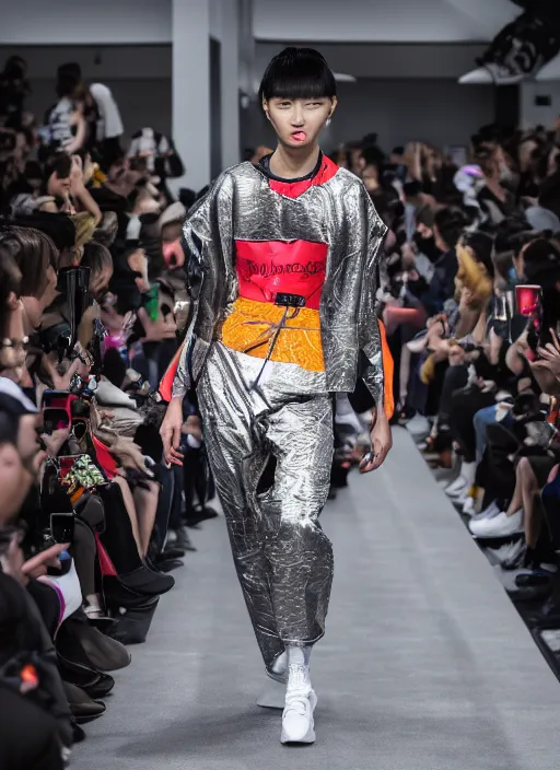 Image similar to hyperrealistic and heavy detailed balenciaga runway show of dragon ball z, leica sl 2 5 0 mm, vivid color, high quality, high textured, real life