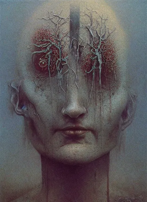 Prompt: artificial consciousness, detailed, hyperrealism, by Beksiński,