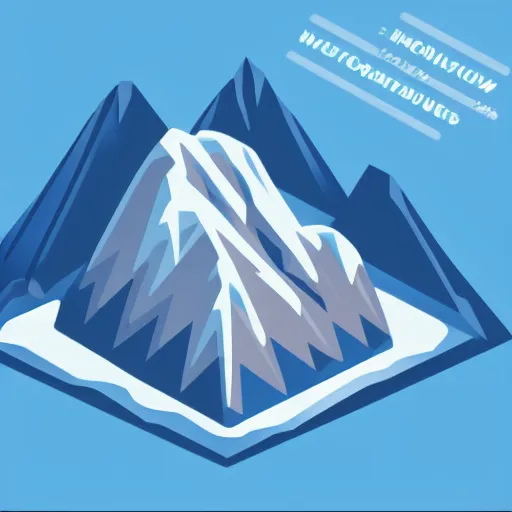 Image similar to isometric view of a mountain with blue gems as resources, svg