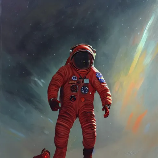 Prompt: among us red astronaut in spaceship painted by zdzisław beksinsk, 4 k, high quality, higly detailed, oil painting