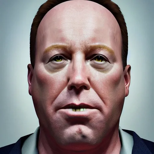 Image similar to hyperrealistic mixed media image of a scantily dressed alex jones from info wars, stunning 3 d render inspired art by istvan sandorfi and greg rutkowski, perfect facial symmetry, realistic, highly detailed attributes and atmosphere, dim volumetric cinematic lighting, 8 k octane extremely hyper - detailed render, post - processing, masterpiece,