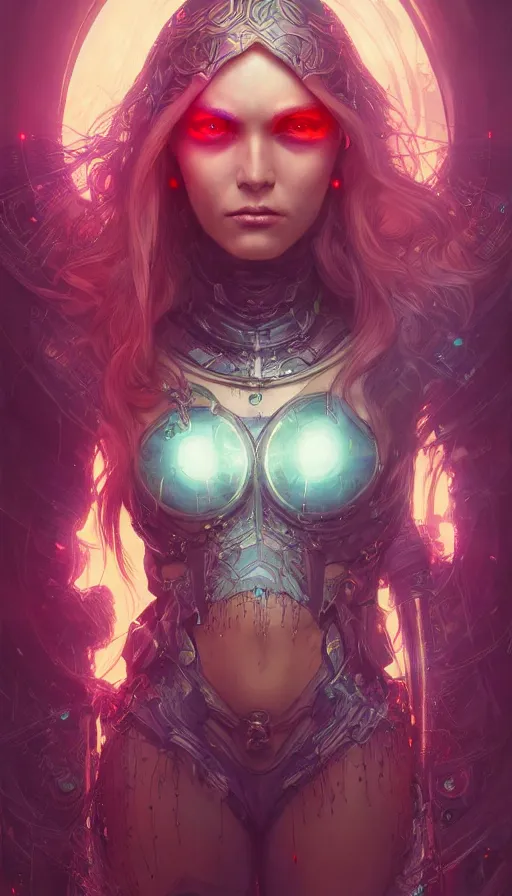 Prompt: cyberpunk angry gorgeous elven queen, neon, fibonacci, sweat drops, insane, intricate, highly detailed, digital painting, artstation, concept art, smooth, sharp focus, illustration, Unreal Engine 5, 8K, art by artgerm and greg rutkowski and alphonse mucha