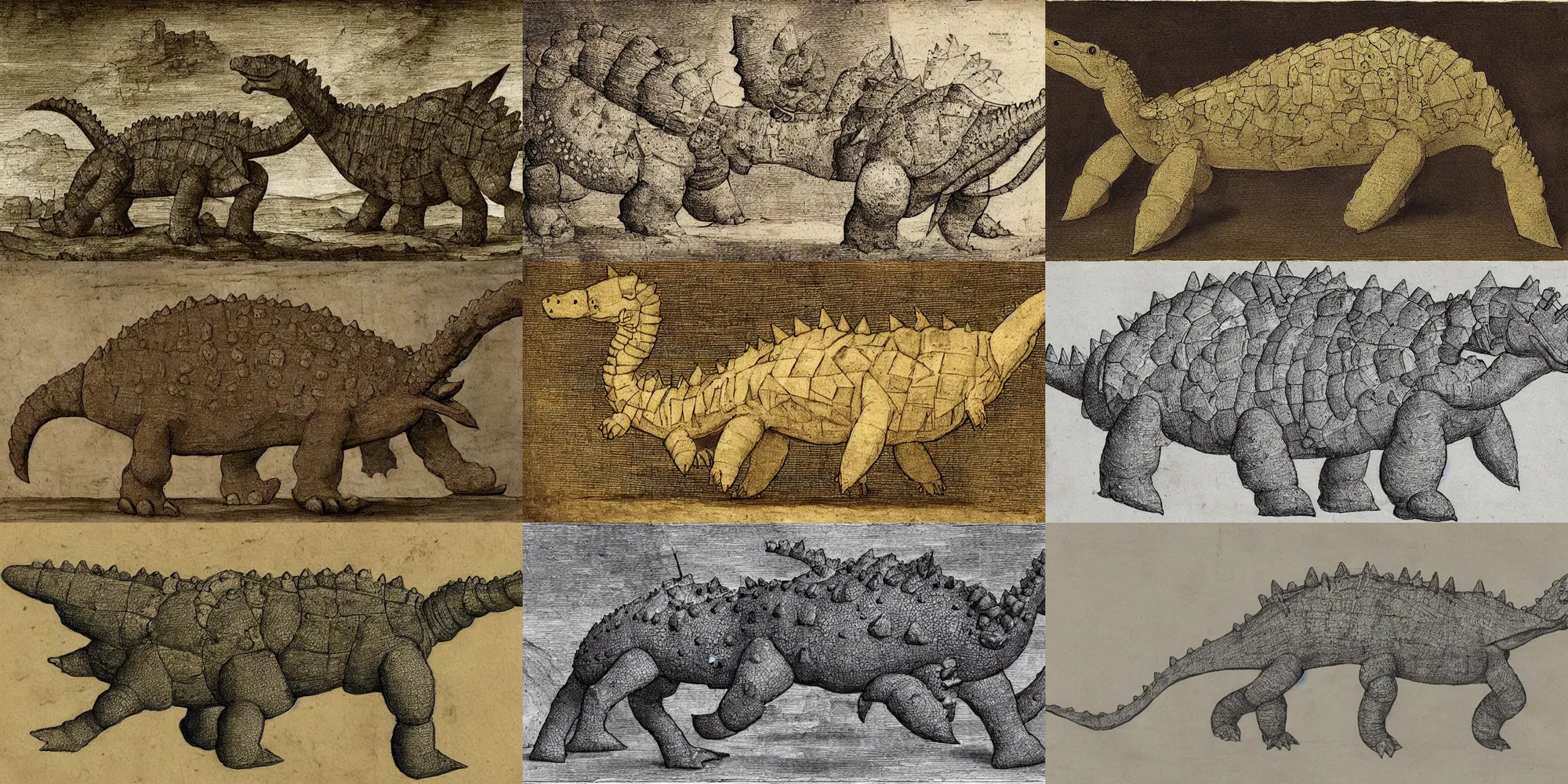 Prompt: Ecce Stegosaur, drawn by Leonardo da Vinci