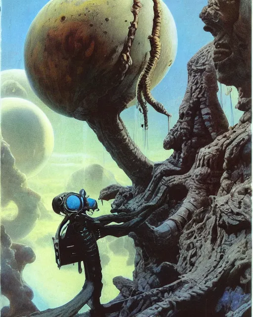 Image similar to pulp scifi cover, spaceman meets man from venus, extra terrestrial alien planet, baobab trees, painted by ruan jia, raymond swanland, lawrence alma tadema, zdzislaw beksinski, norman rockwell, jack kirby, tom lovell, alex malveda, greg staples, schomburg, bergey, science fiction