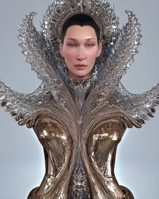 Prompt: a highly detailed metahuman 4 k close up render of a goddess bella hadid monument renaissance in iris van herpen dress schiaparelli in diamonds crystals swarovski and jewelry iridescent in style of alphonse mucha gustav klimt trending on artstation made in unreal engine 4