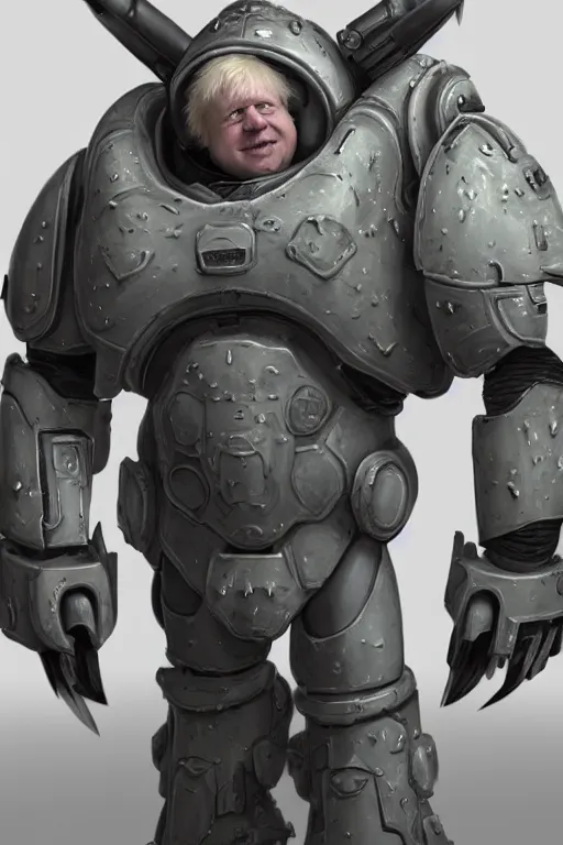 Image similar to portrait of boris johnson in starcraft terran marine power armor, concept art by wayne reynolds, high quality 3 d render hyperrealist very cute muted color fluffy! highly detailed, vray smooth, soft indoor light, low angle, uhd 8 k, sharp focus