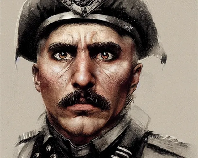 Prompt: portrait of doctor ivo robotnik as a waffen - ss officer, epic, tragic, dark fantasy art, fantasy, pretty, hd shot, digital portrait, beautiful, artstation, comic style, by artgerm, guy denning, jakub rozalski, magali villeneuve and charlie bowater