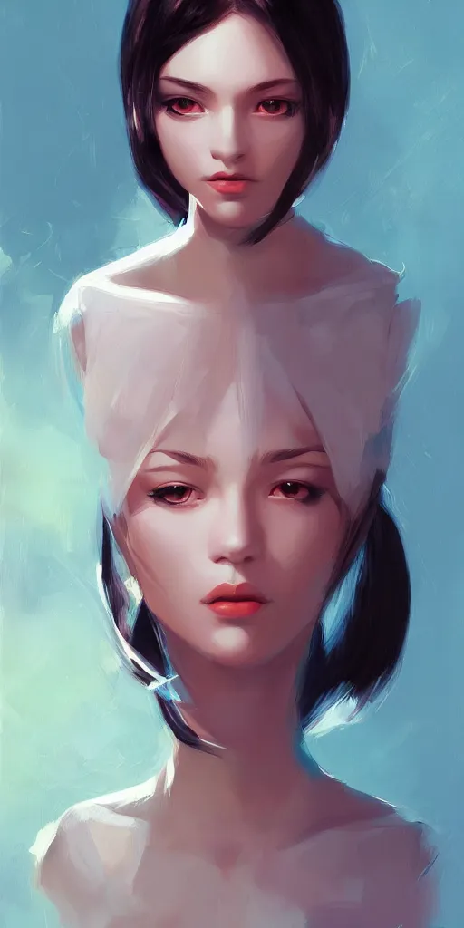 Image similar to a beautiful painting half portrait artwork of a priestess by ilya kuvshinov featured on artstation