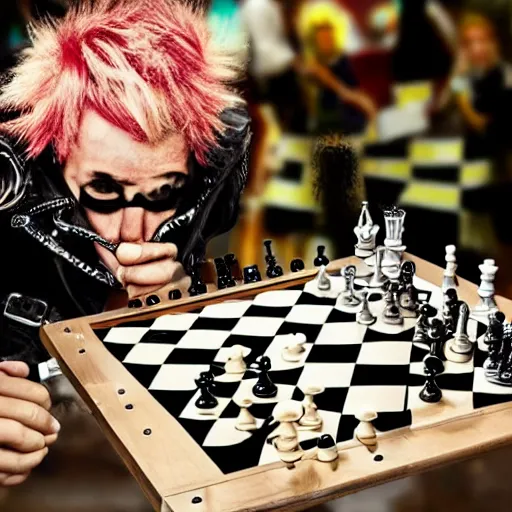 Image similar to punk rocker playing chess, steampunk