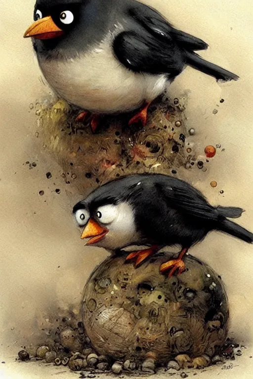 Prompt: ( ( ( ( ( bomb, the rotund black angry bird. muted colors. ) ) ) ) ) by jean - baptiste monge!!!!!!!!!!!!!!!!!!!!!!!!!!!