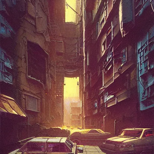 Prompt: detailed painting of a cyberpunk street with roman architecture and flying cars, artstation, beksinski, cinematic