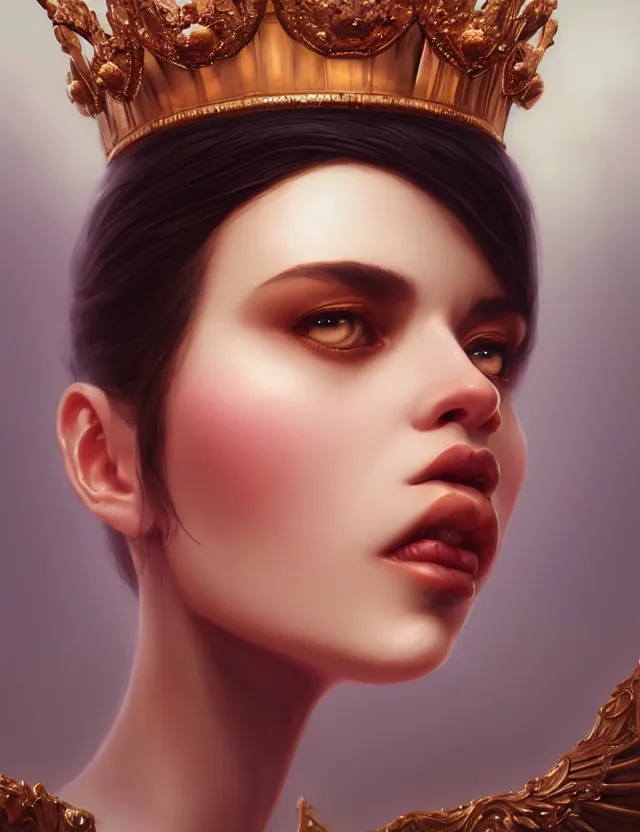 Prompt: blurred background. close-up portrait of a goddess in crown, by Artgerm and Afarin Sajedi and greg rutkowski. octane render