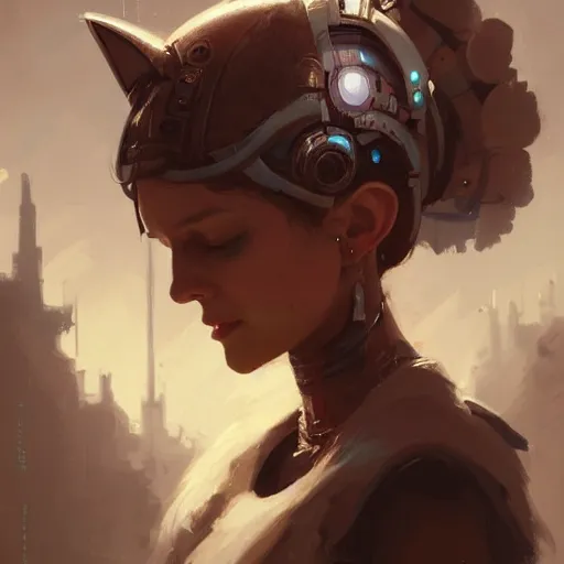 Prompt: portrait of a beautiful cute girl with robot ears by greg rutkowski, endless dungeon, 4k, intricate details