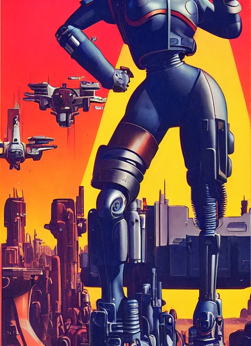 Image similar to american propaganda poster. cyberpunk mech pilot. portrait by jean giraud and anton otto fischer and john philip falter and will eisner and gil elvgren and pixar. realistic proportions. character art. science fiction d & d. tf 2, overwatch, rb 6 s, cyberpunk 2 0 7 7, blade runner 2 0 4 9.