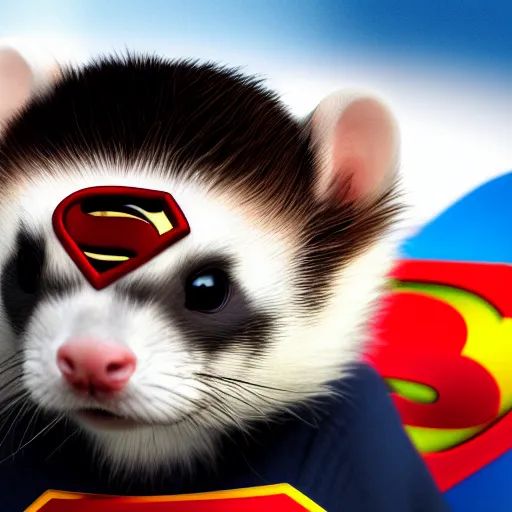 Prompt: A ferret as Superman, 3D render, Cinema 4D