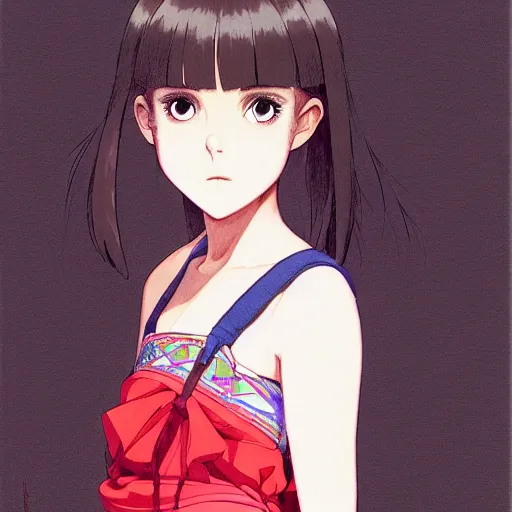 Image similar to a beautiful! boyish! natalie portman alluring gravure! model, wearing japanese school girl outfit with mayan pattern and native style, aztec street fashion, gapmoe yandere grimdark, trending on pixiv fanbox, painted by greg rutkowski makoto shinkai takashi takeuchi studio ghibli, akihiko yoshida