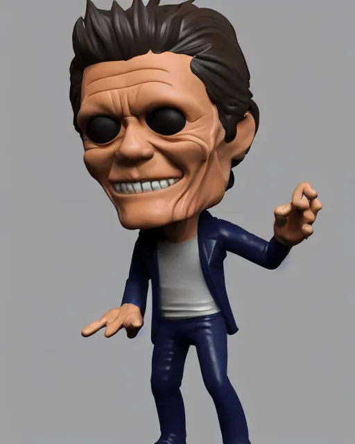 Image similar to full body 3d render of willem dafoe as a funko pop, studio lighting, white background, blender, trending on artstation, 8k, highly detailed