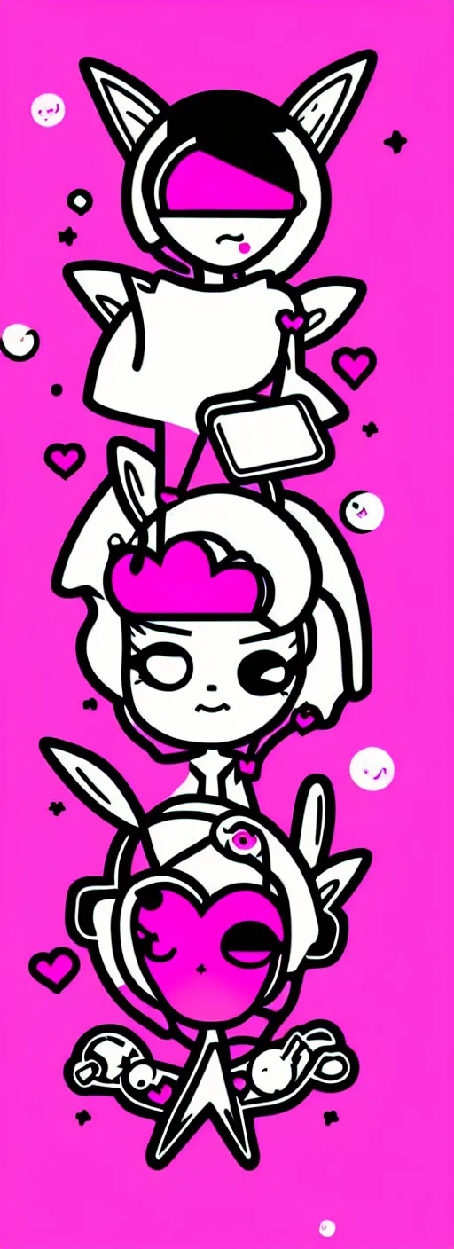 Image similar to digital illustration, kawaii cyber pixie, vector, white and black and fuchsia colors, y 2 k aesthetic, graphic design, typography logotype
