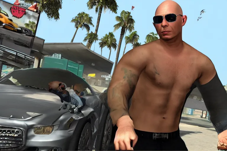 Prompt: pitbull mr. worldwide in a ps 3 game, gta