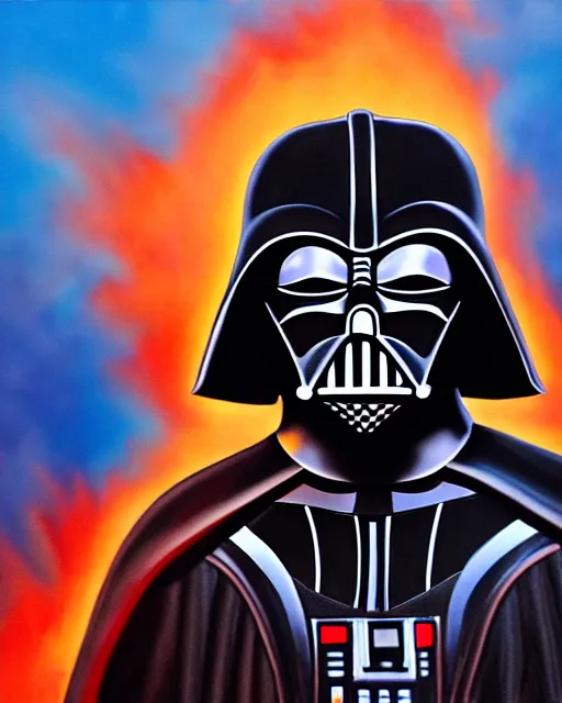 Image similar to enamel painting portrait of darth vader, burning city background, high production value, intricate details, high resolution, hdr, high definition, masterpiece, realistic, ultrarealistic, highly detailed, hd, sharp focus, non blurry, sharp, smooth