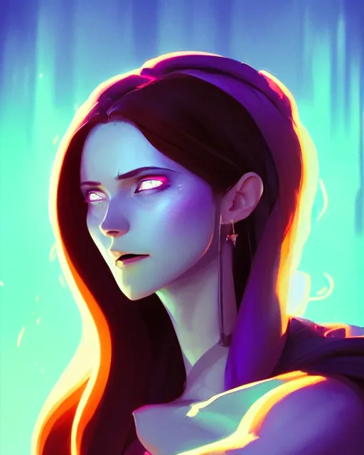 Prompt: side - profile painted portrait, sorceress woman, bright backlit, key lighting, smooth, gaudy colors, maya render, octane render aesthetic, dota matte painting concept art, official fanart behance hd artstation by jesper ejsing, by rhads and makoto shinkai and lois van baarle and ilya kuvshinov and rossdraws