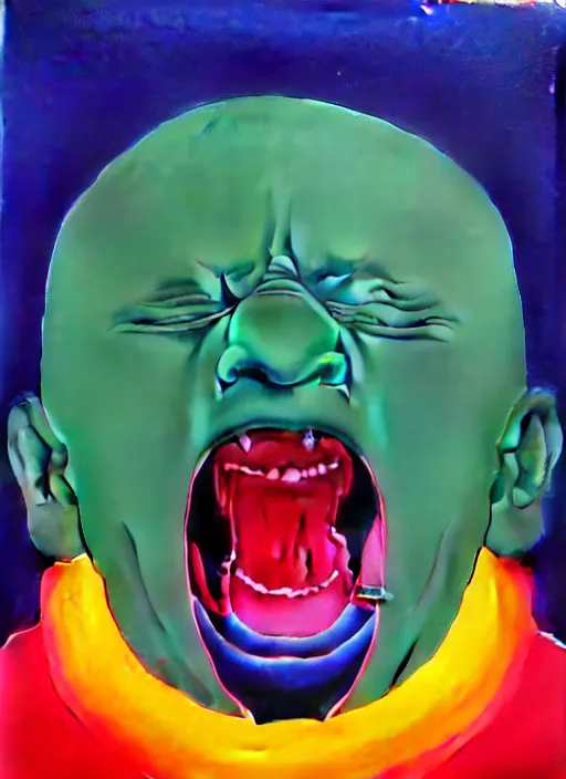 Image similar to insight of a men screaming by shusei nagaoka, kaws, david rudnick, airbrush on canvas, pastell colours, cell shaded!!!, 8 k