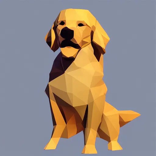 Image similar to finished low poly drawing of a golden retriever, artstation trending