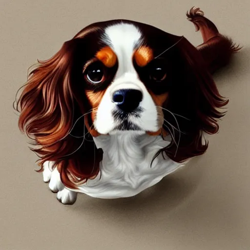Image similar to a cavalier king charles spaniel who is really bored, tired, lying on the floor, art by artgerm