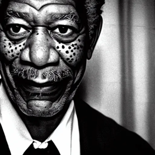 Prompt: a cinematic photograph of Morgan Freeman playing the Joker