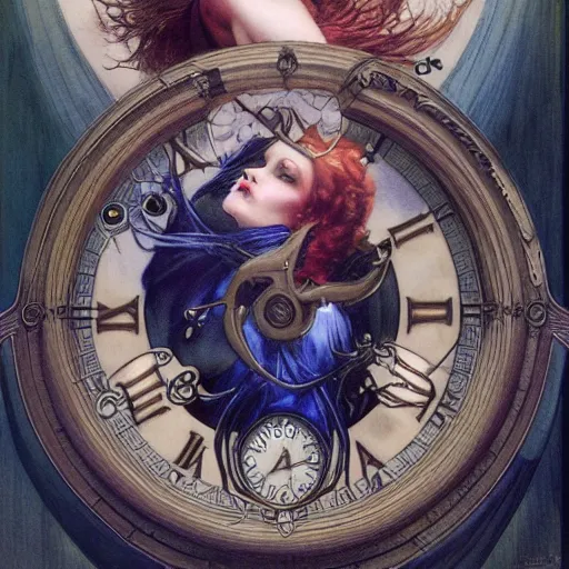 Prompt: realistic concept of time by gerald moira, ayami kojima, amano, greg hildebrandt, ann long, and mark brooks, female, feminine, art nouveau, victorian, neo - gothic, gothic, character concept design