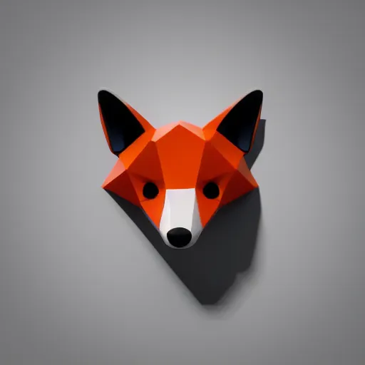 Image similar to an abstract, simplified icon depicting a fox's head, eyes open, white background, elegant, award-winning, clever, render, blender, 3d, high quality, app, ios