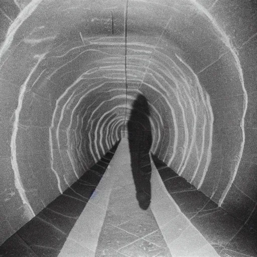 Image similar to a tall man shadow waiting at the end of a tunnel at night, found footage, 8 mm