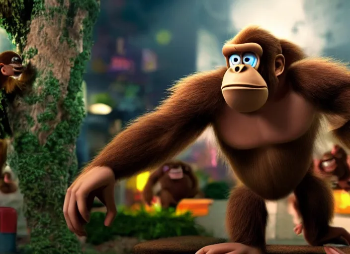 Prompt: film still of donkey kong in the new scifi movie, 4 k