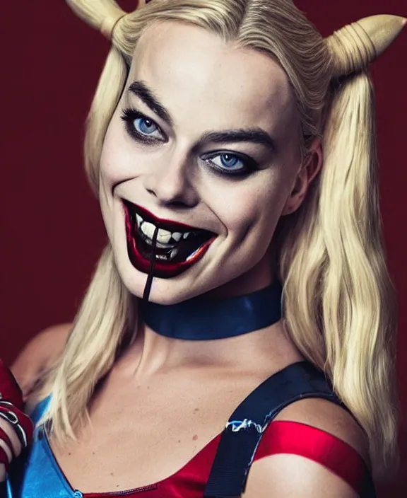 Image similar to margot robbie modeling as harley quinn, professional photograph