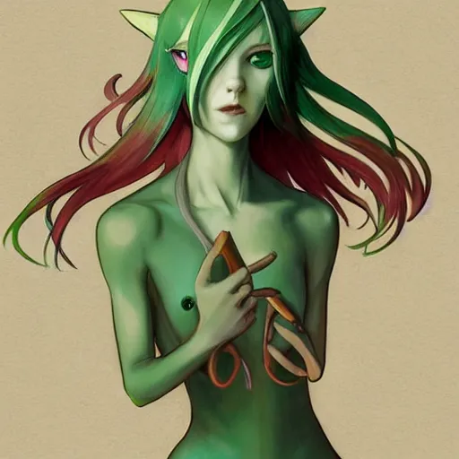 Image similar to Attractive Gardevoir pokemon Gajinka as a small human girl , highly detailed, digital pencil painting, anime, cartoonish, hybrid human / anthro, monster girl, sharp focus, illustration, art by artgerm and greg rutkowski and alphonse mucha