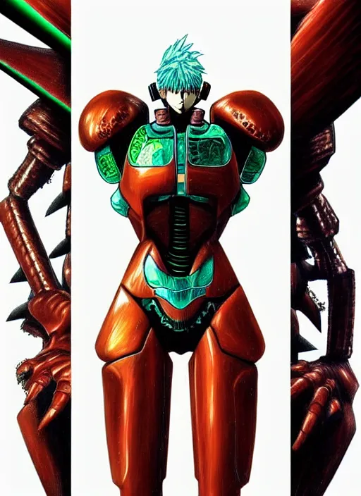 Image similar to berserk manga, samus, metroid, varia suit hyperrealism, intricate detailed