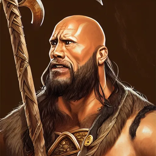 Image similar to dwayne johnson as viking with long beard, portrait, behance hd artstation, style of jesper ejsing