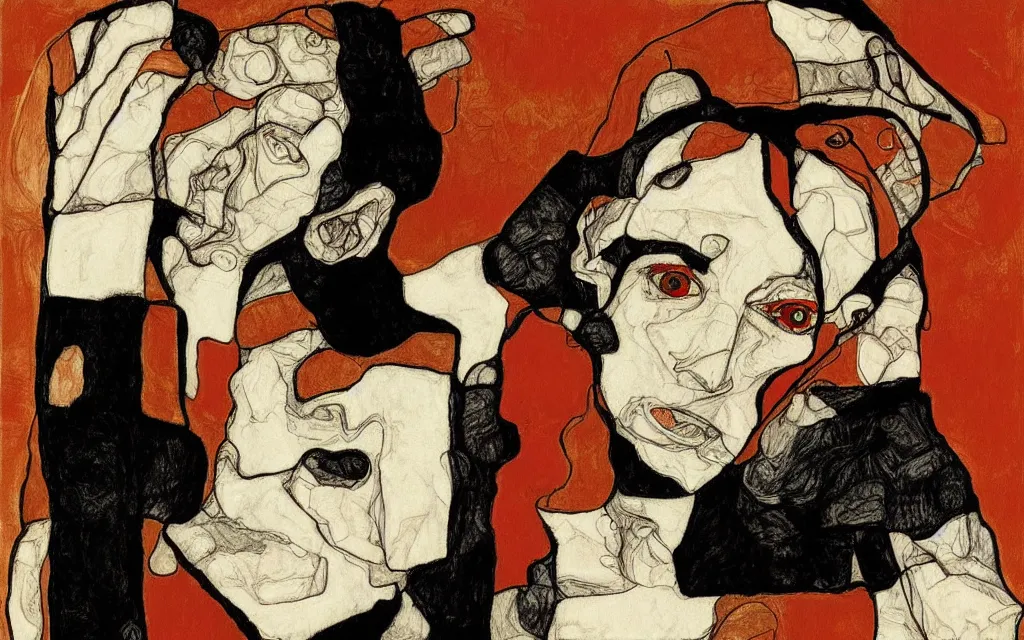 Prompt: a vector illustration portrait by egon schiele done in adobe illustrator, trending on behance