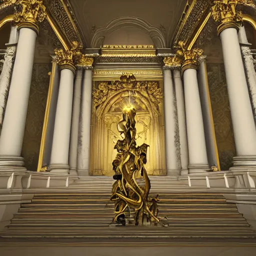 Image similar to High Baroque architecture style basillica building sorcerer statue portrait building, by Charlie Bowater and peter mohrbacher and dan mumford, architectural render vray, palace of versailles