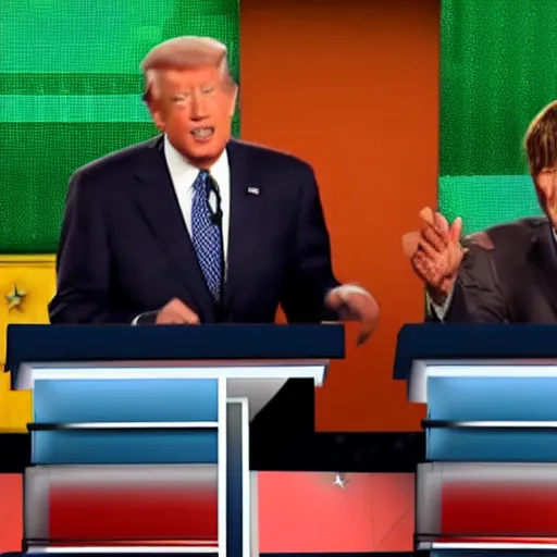 Image similar to cspan footage of presidential debate between comancho and shaggy