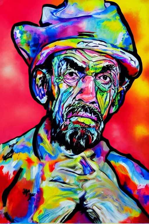 Prompt: Don Ramon acrylic paint pour, watercolor, marbling, graffiti, very detailed, large white border, 144x144 canvas, hd, high resolution print :1 CMYK :1