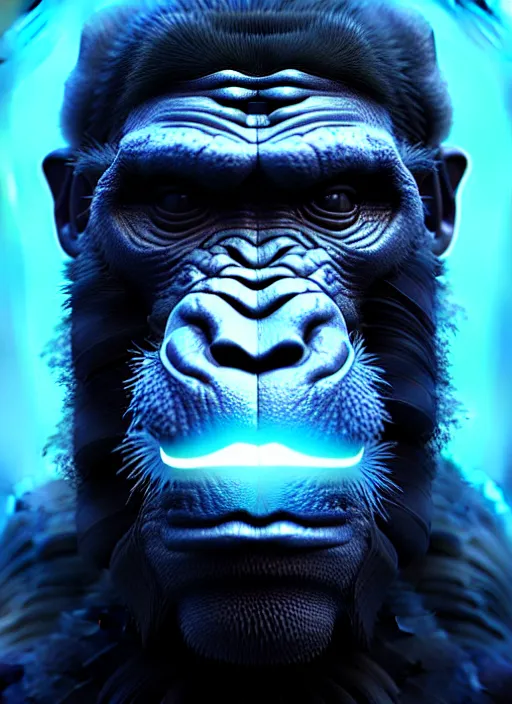 Image similar to 3 d ape shaman profile portrait, sigma 5 0 0 mm f / 5. beautiful intricate highly detailed. bioluminescent, plasma, lava, ice, water, wind, creature, thunderstorm! artwork by tooth wu and wlop and beeple and greg rutkowski, 8 k trending on artstation,