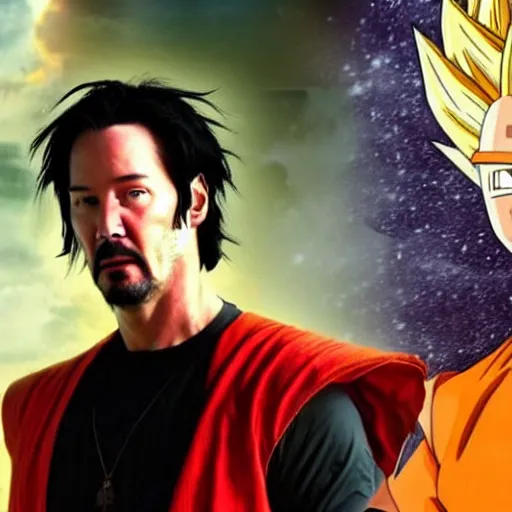 Image similar to keanu reeves as songoku in live action dragon ball movie