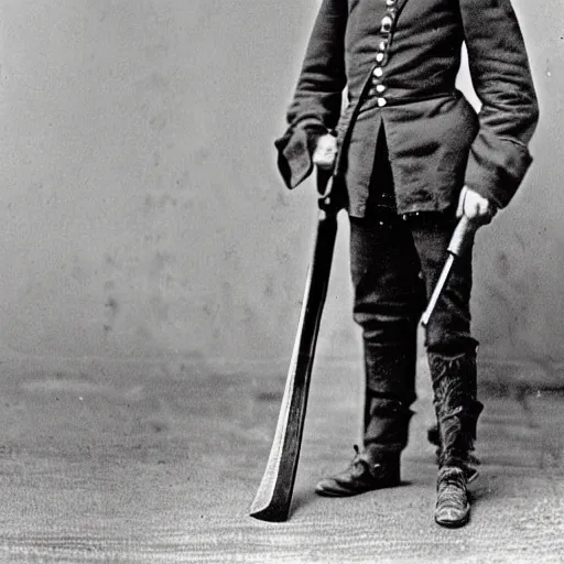 Prompt: Colorized 1878 photo of Colonel Hutic - a famous Union general who fought with a baseball bat and a scythe